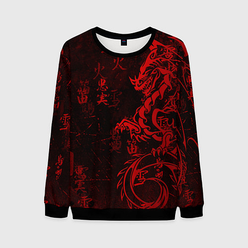 Мужской свитшот Красный дракон - иероглифы / 3D-Черный – фото 1