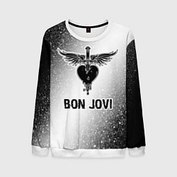Свитшот мужской Bon Jovi glitch на светлом фоне, цвет: 3D-белый