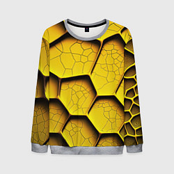 Свитшот мужской Желтые шестиугольники с трещинами - объемная текст, цвет: 3D-меланж