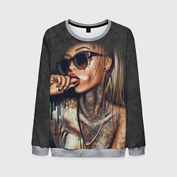 Свитшот мужской Девушка с татуировками, цвет: 3D-меланж