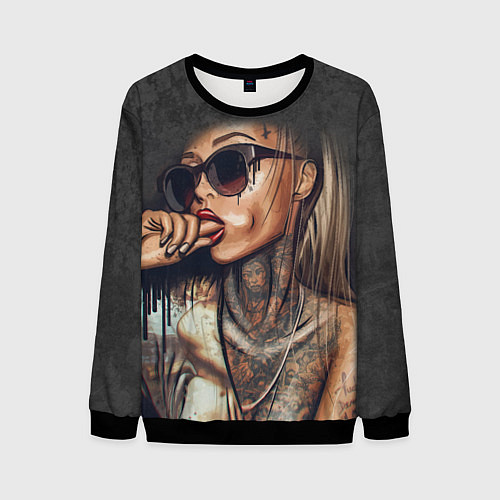 Мужской свитшот Девушка с татуировками / 3D-Черный – фото 1