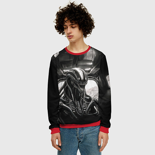 Мужской свитшот Ксеноморф в каюте космического корабля / 3D-Красный – фото 3