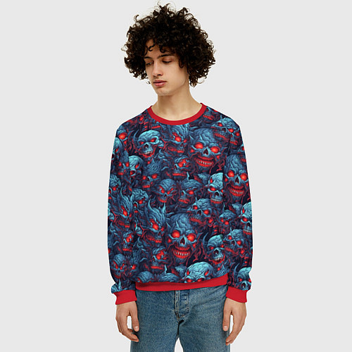 Мужской свитшот Monster skulls pattern / 3D-Красный – фото 3
