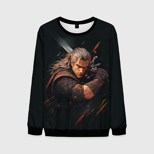 Мужской свитшот Ведьмак Геральт - персонаж / 3D-Черный – фото 1
