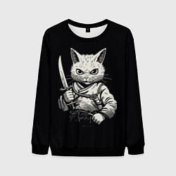Мужской свитшот Черно-белый кот самурай