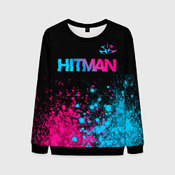 Свитшот мужской Hitman - neon gradient: символ сверху, цвет: 3D-черный