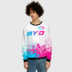 Свитшот мужской BYD neon gradient style: символ сверху, цвет: 3D-черный — фото 2