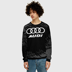 Свитшот мужской Audi speed на темном фоне со следами шин, цвет: 3D-черный — фото 2