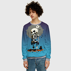 Свитшот мужской Funny skeleton - neural network - halloween, цвет: 3D-меланж — фото 2