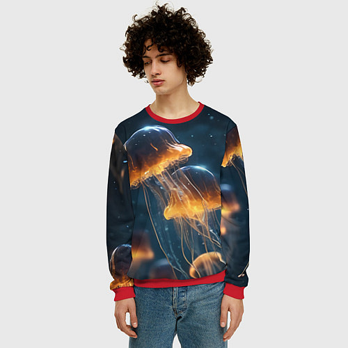 Мужской свитшот Люминисцентные медузы / 3D-Красный – фото 3