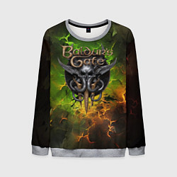 Свитшот мужской Baldurs Gate 3 logo dark green fire, цвет: 3D-меланж