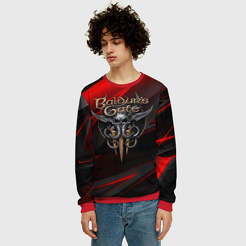 Мужской свитшот Baldurs Gate 3 logo geometry / 3D-Красный – фото 3