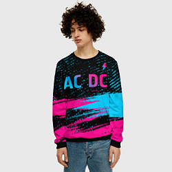 Свитшот мужской AC DC - neon gradient: символ сверху, цвет: 3D-черный — фото 2