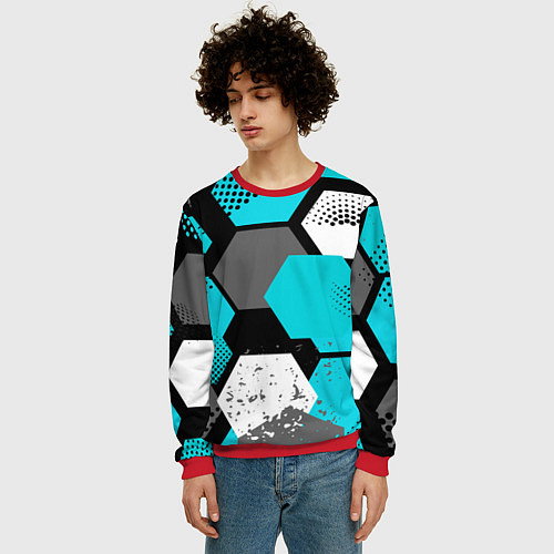 Мужской свитшот Шестиугольники абстрактный фон / 3D-Красный – фото 3