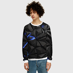 Свитшот мужской Неоновое синее свечение на черном, цвет: 3D-белый — фото 2