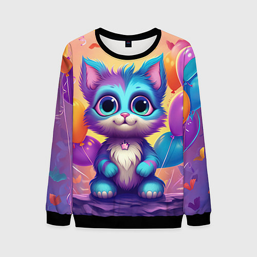 Мужской свитшот Котик с воздушными шариками / 3D-Черный – фото 1