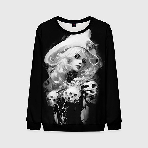 Мужской свитшот Ведьма в белой треуголке / 3D-Черный – фото 1