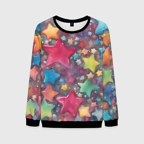 Мужской свитшот Разноцветные новогодние звёзды / 3D-Черный – фото 1