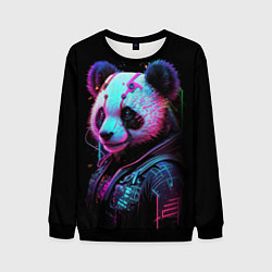 Свитшот мужской Панда в красках киберпанк, цвет: 3D-черный
