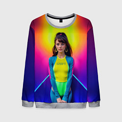 Мужской свитшот Девушка гимнастка в неоновом зале