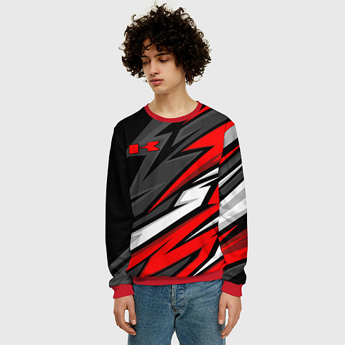 Мужской свитшот Kawasaki - red uniform / 3D-Красный – фото 3