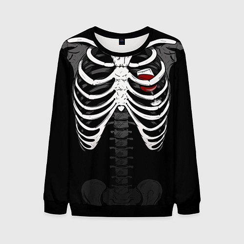 Мужской свитшот Скелет: ребра с винишком / 3D-Черный – фото 1