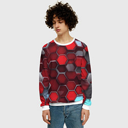Свитшот мужской Cyber hexagon red, цвет: 3D-белый — фото 2