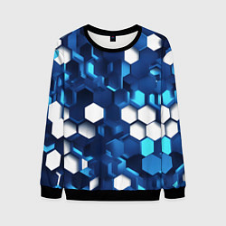 Свитшот мужской Cyber hexagon Blue, цвет: 3D-черный
