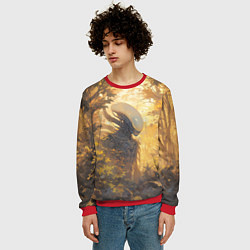Свитшот мужской Ксеноморф в утреннем лесу, цвет: 3D-красный — фото 2
