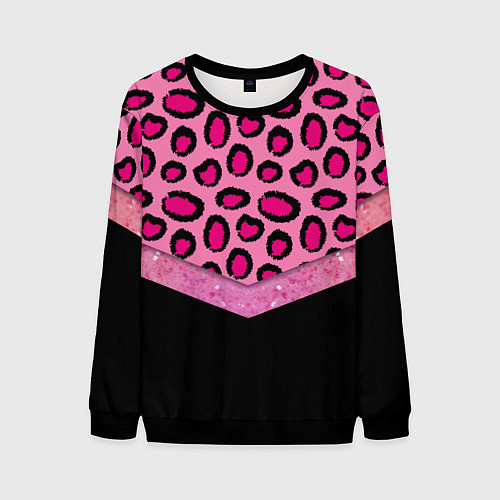 Мужской свитшот Розовый леопард и блестки принт / 3D-Черный – фото 1