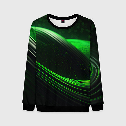 Мужской свитшот Зеленые абстрактные волны / 3D-Черный – фото 1