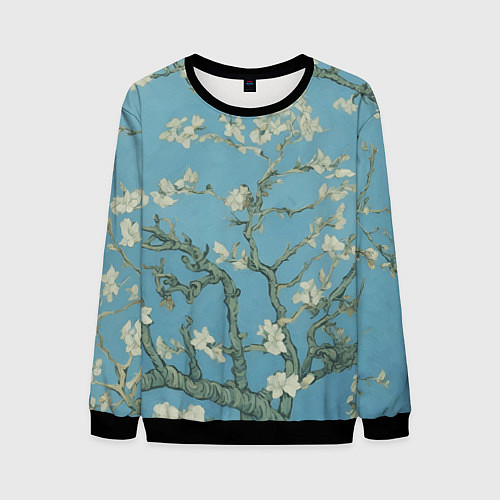 Мужской свитшот Цветущие ветки миндаля - картина ван Гога / 3D-Черный – фото 1