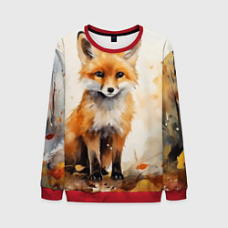 Свитшот мужской Лиса в осеннем лесу акварель, цвет: 3D-красный