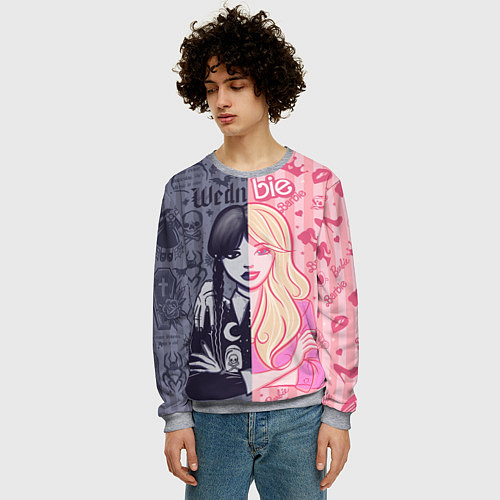 Мужской свитшот Барби и Уэнсдей - мои две личности: в стиле тату / 3D-Меланж – фото 3