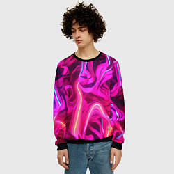Свитшот мужской Pink neon abstract, цвет: 3D-черный — фото 2