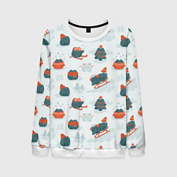 Свитшот мужской Зимние веселые лягушки, цвет: 3D-белый