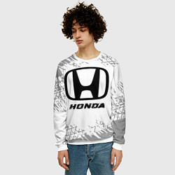 Свитшот мужской Honda speed на светлом фоне со следами шин, цвет: 3D-белый — фото 2