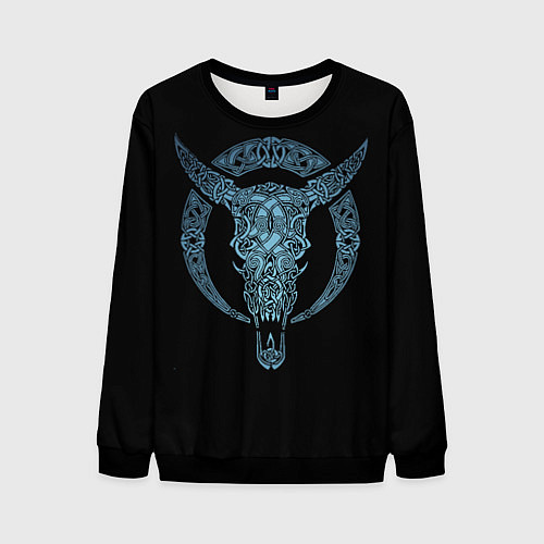 Мужской свитшот Голова животного с рогами - кельстские узор / 3D-Черный – фото 1