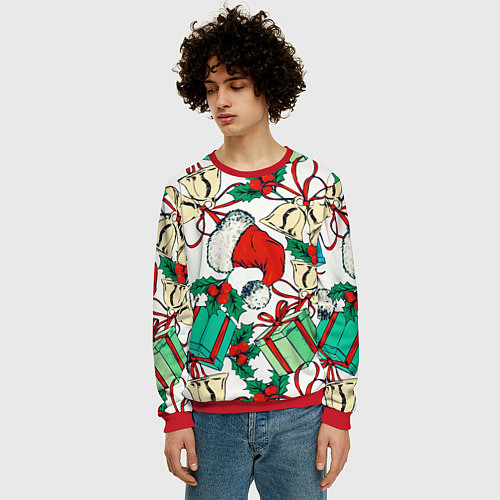 Мужской свитшот Узор с новогодними падарками / 3D-Красный – фото 3