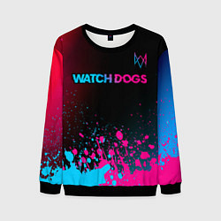 Свитшот мужской Watch Dogs - neon gradient: символ сверху, цвет: 3D-черный