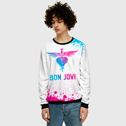 Свитшот мужской Bon Jovi neon gradient style, цвет: 3D-черный — фото 2