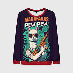 Свитшот мужской Pew Pew Madafakas - лама с пистолетами, цвет: 3D-красный