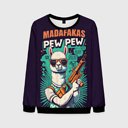 Свитшот мужской Pew Pew Madafakas - лама с пистолетами, цвет: 3D-черный