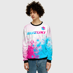 Свитшот мужской Suzuki neon gradient style: символ сверху, цвет: 3D-черный — фото 2