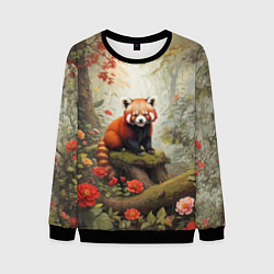 Свитшот мужской Красная панда в лесу, цвет: 3D-черный