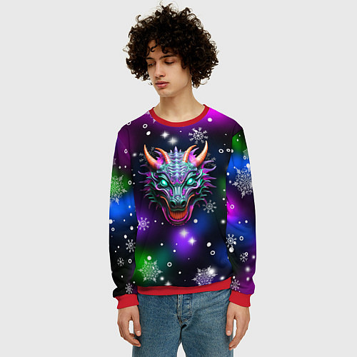 Мужской свитшот Неновый дракон / 3D-Красный – фото 3