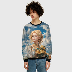 Свитшот мужской Девушка славянка с букетом цветов, цвет: 3D-черный — фото 2