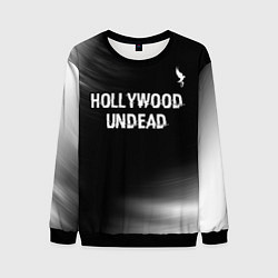 Свитшот мужской Hollywood Undead glitch на темном фоне посередине, цвет: 3D-черный