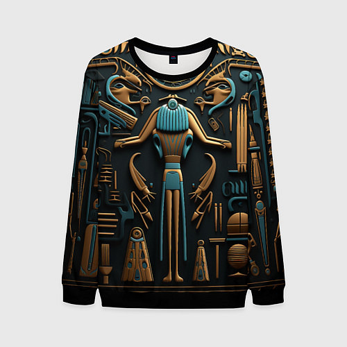 Мужской свитшот Орнамент в стиле египетской иероглифики / 3D-Черный – фото 1