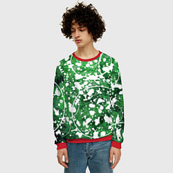 Свитшот мужской Абстракция - круги на зелёном, цвет: 3D-красный — фото 2